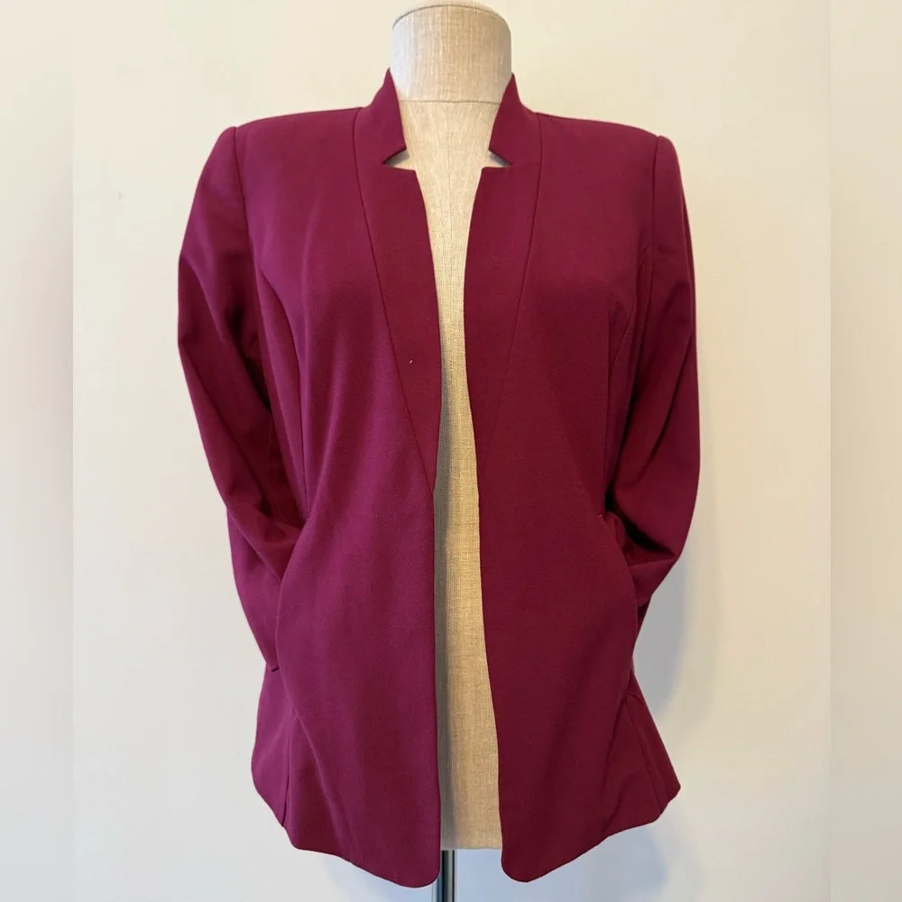 Kensie Marni Notch Collarless Blazer Burgundy Wine 3/4 Sleeve Jacket StitchFix M - Picture 4 of 5
